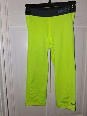 Nike Neon Yellow Capri Leggings with Black Waistband